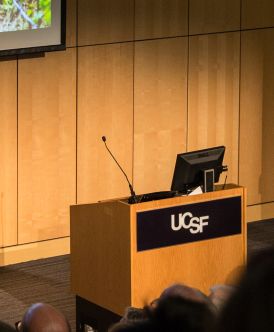 podium in a lecture hall